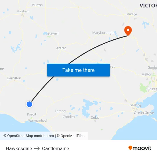 Hawkesdale to Castlemaine map