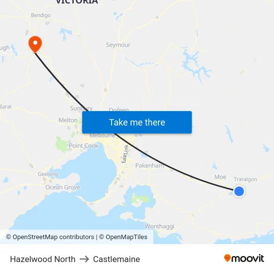Hazelwood North to Castlemaine map