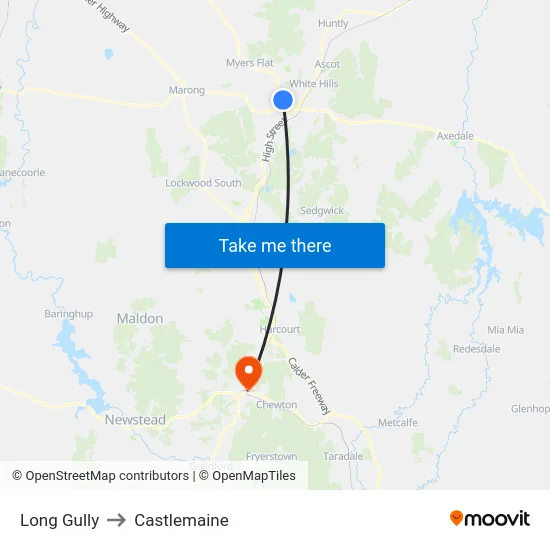 Long Gully to Castlemaine map