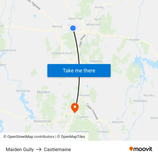 Maiden Gully to Castlemaine map
