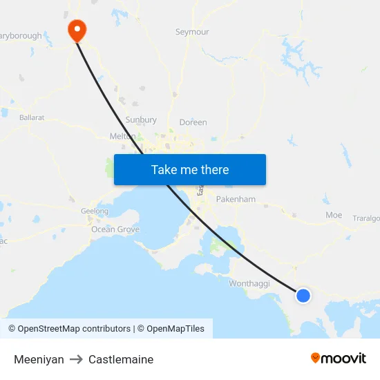 Meeniyan to Castlemaine map