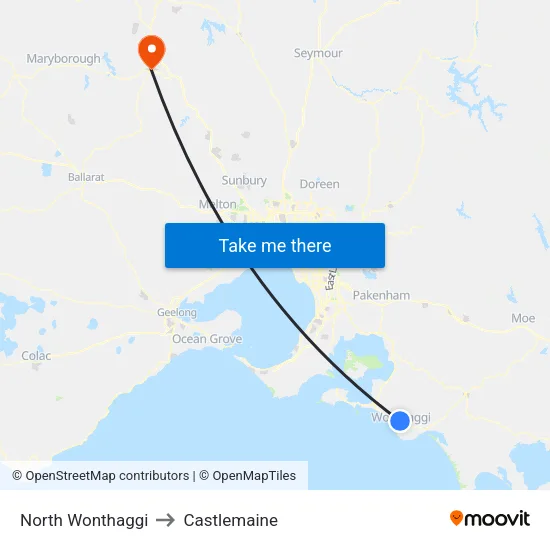 North Wonthaggi to Castlemaine map
