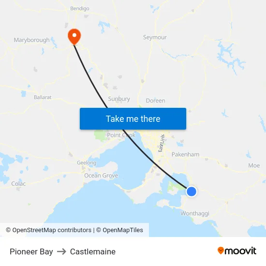 Pioneer Bay to Castlemaine map