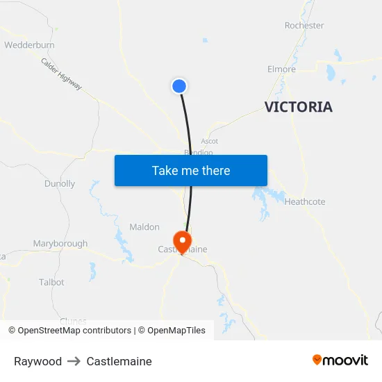 Raywood to Castlemaine map