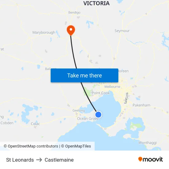St Leonards to Castlemaine map