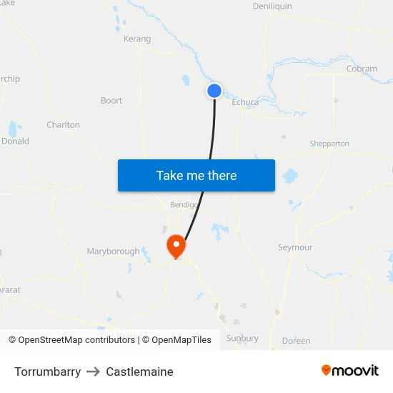 Torrumbarry to Castlemaine map
