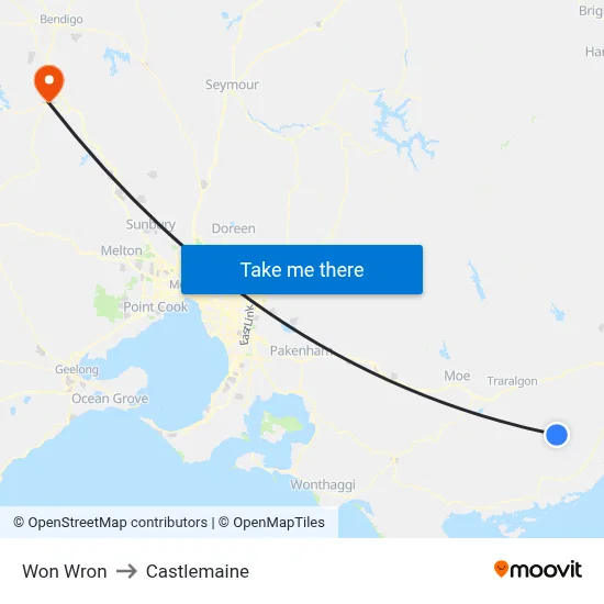 Won Wron to Castlemaine map