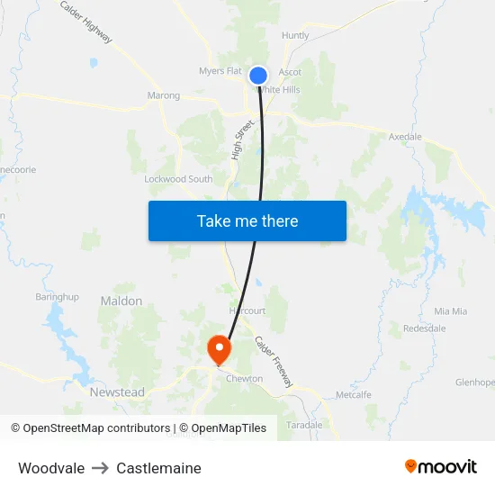 Woodvale to Castlemaine map