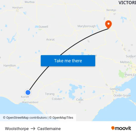 Woolsthorpe to Castlemaine map