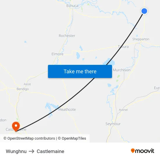 Wunghnu to Castlemaine map
