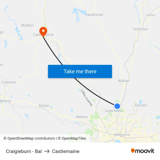 Craigieburn - Bal to Castlemaine map