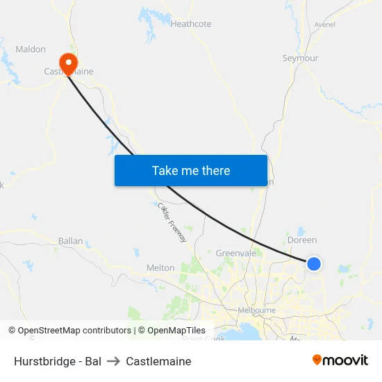 Hurstbridge - Bal to Castlemaine map