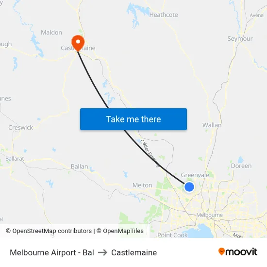Melbourne Airport - Bal to Castlemaine map
