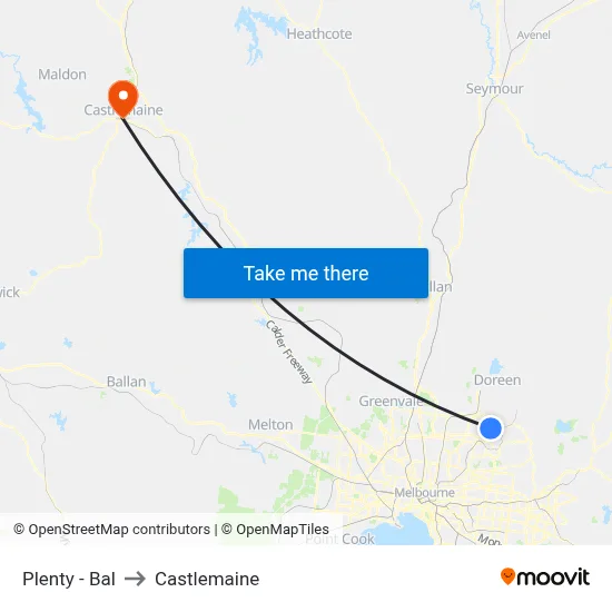 Plenty - Bal to Castlemaine map