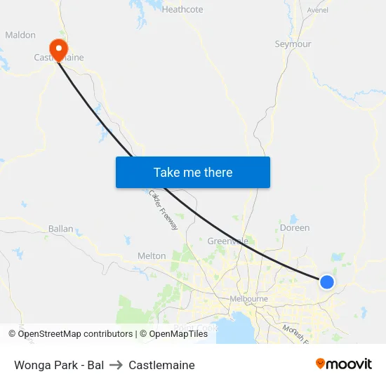 Wonga Park - Bal to Castlemaine map