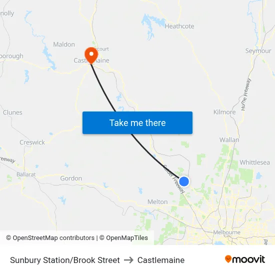 Sunbury Station/Brook Street to Castlemaine map