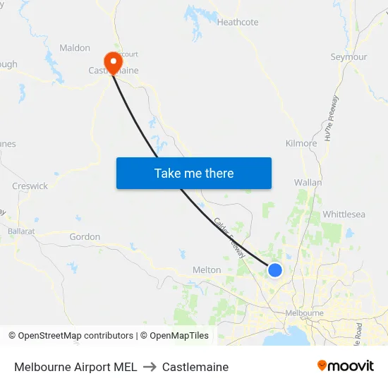 Melbourne Airport MEL to Castlemaine map