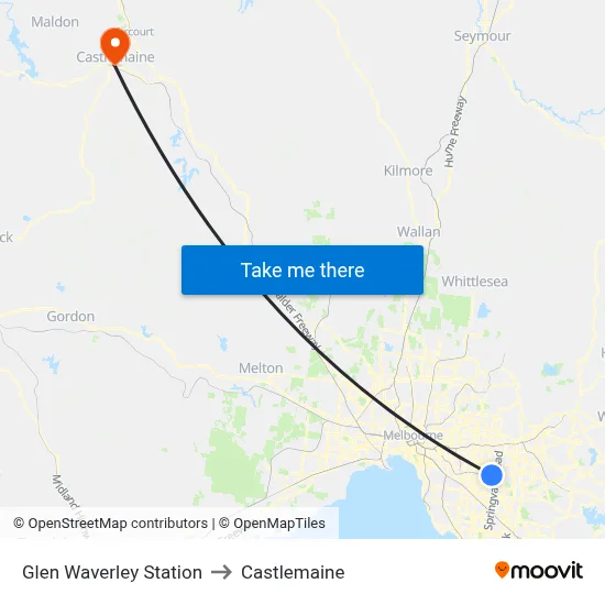 Glen Waverley Station to Castlemaine map