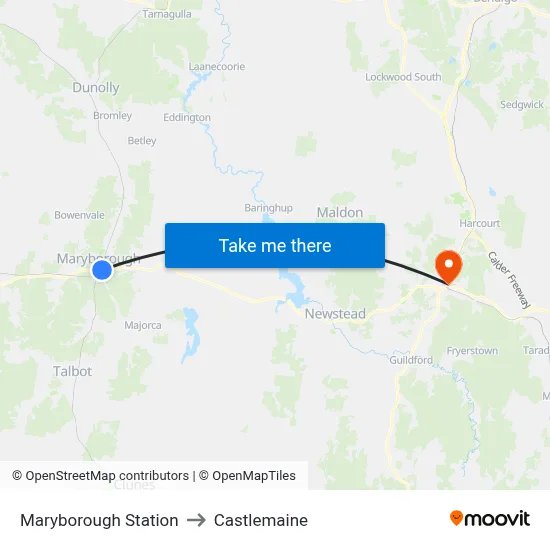 Maryborough Station to Castlemaine map