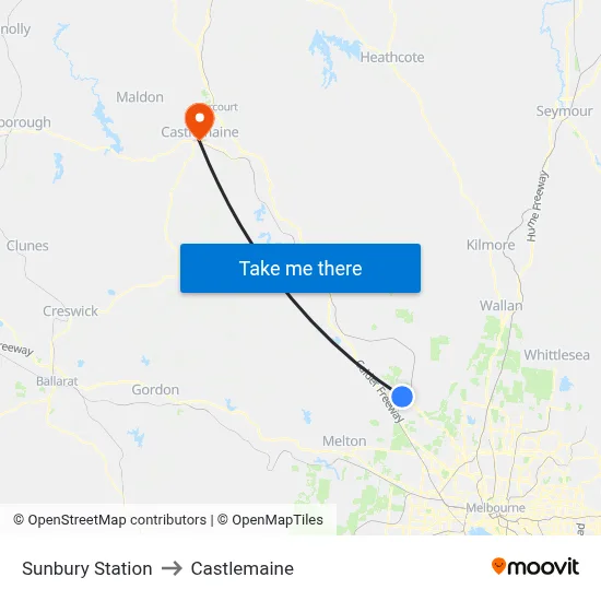 Sunbury Station to Castlemaine map