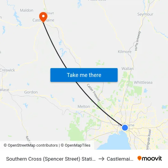 Southern Cross (Spencer Street) Station to Castlemaine map