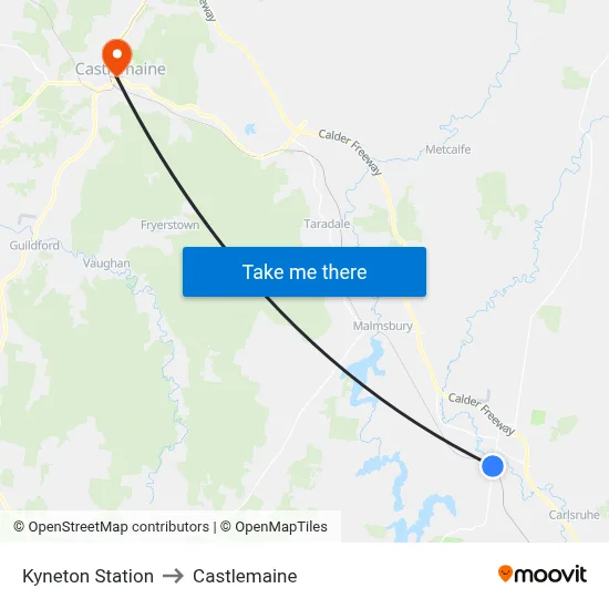 Kyneton Station to Castlemaine map
