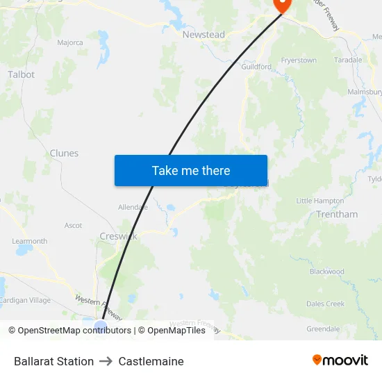 Ballarat Station to Castlemaine map