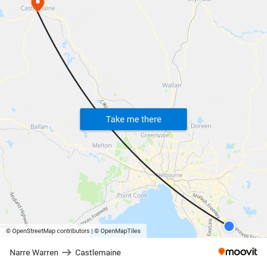 Narre Warren to Castlemaine map