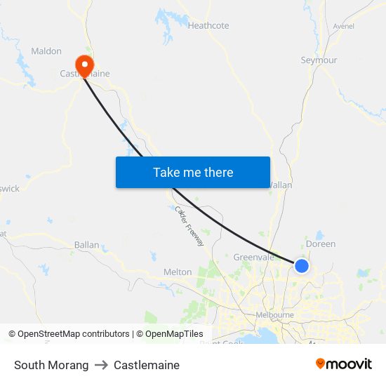 South Morang to Castlemaine map