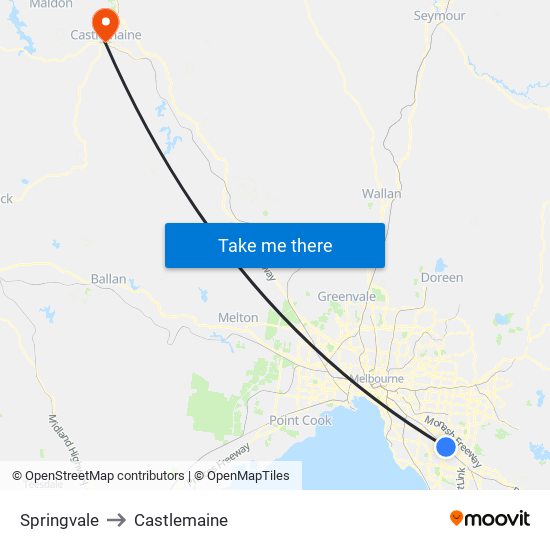 Springvale to Castlemaine map