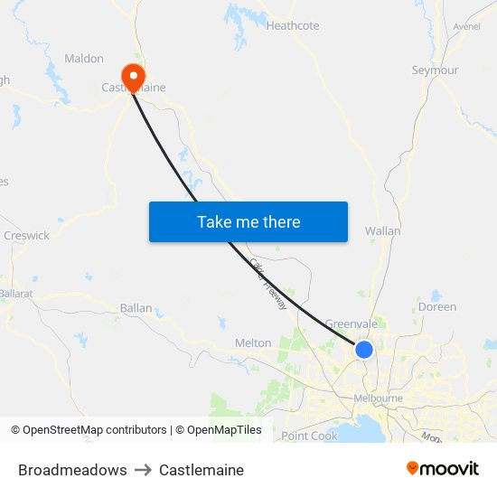 Broadmeadows to Castlemaine map