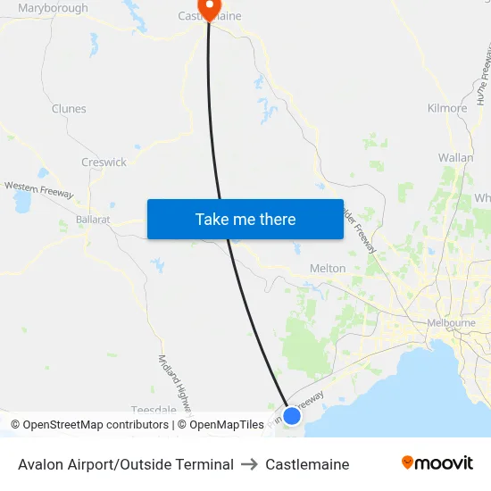 Avalon Airport/Outside Terminal to Castlemaine map