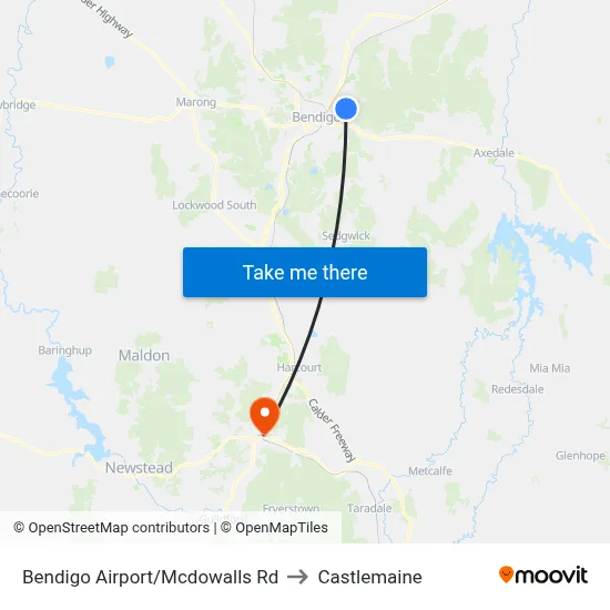 Bendigo Airport/Mcdowalls Rd to Castlemaine map