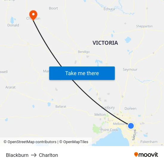 Blackburn to Charlton map