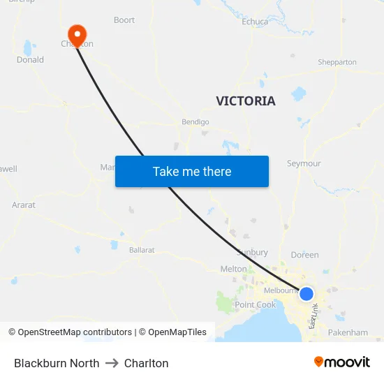 Blackburn North to Charlton map