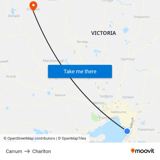 Carrum to Charlton map