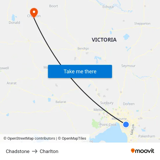 Chadstone to Charlton map