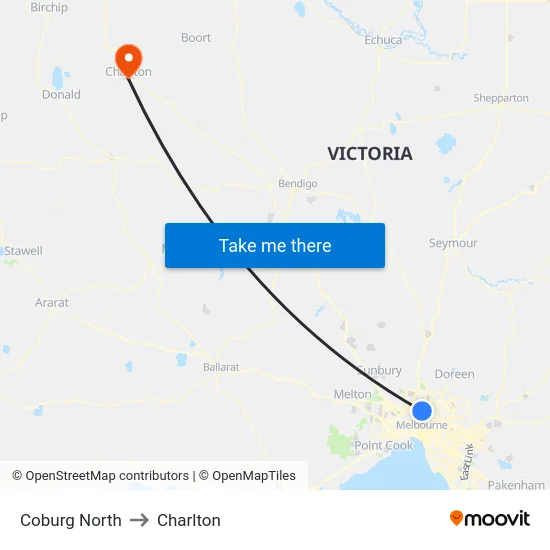 Coburg North to Charlton map