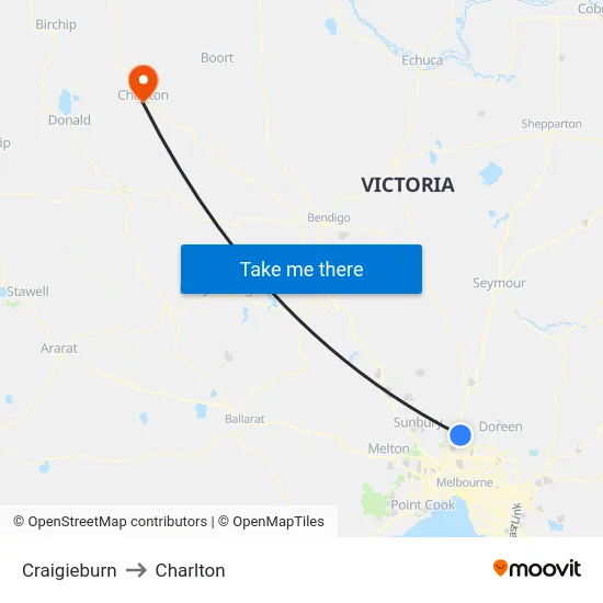 Craigieburn to Charlton map