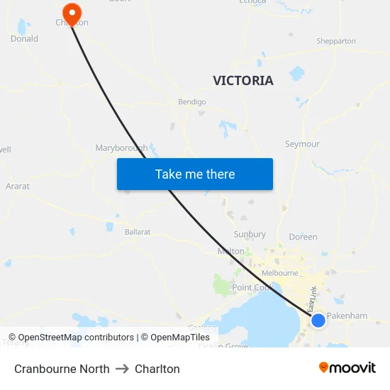 Cranbourne North to Charlton map
