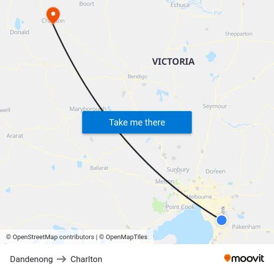 Dandenong to Charlton map