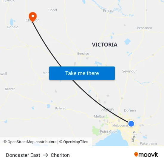 Doncaster East to Charlton map