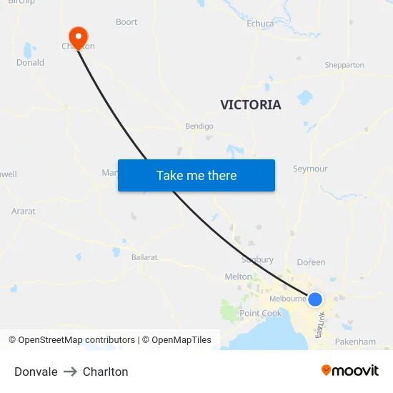 Donvale to Charlton map