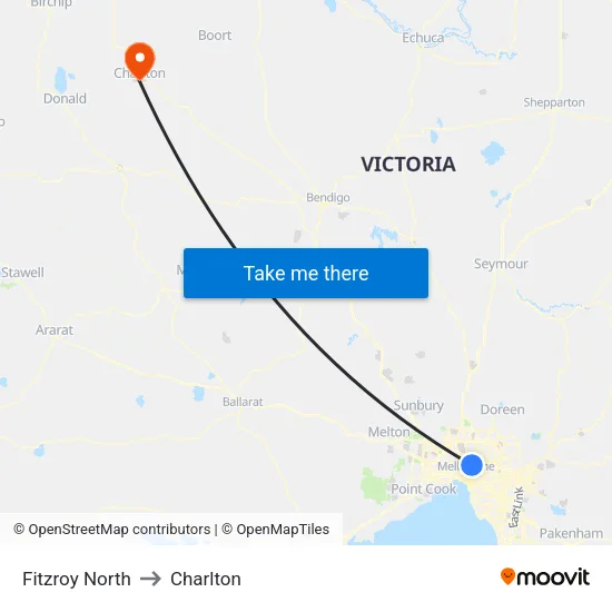 Fitzroy North to Charlton map