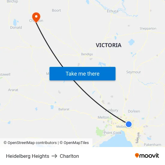 Heidelberg Heights to Charlton map