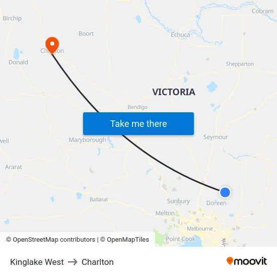 Kinglake West to Charlton map