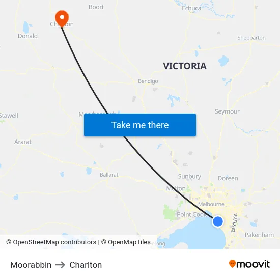 Moorabbin to Charlton map
