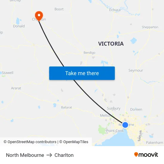 North Melbourne to Charlton map