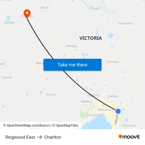 Ringwood East to Charlton map
