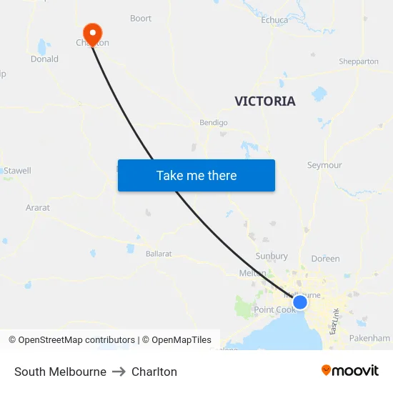South Melbourne to Charlton map